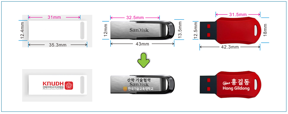 스틱형 USB 규격 및 인쇄 예시